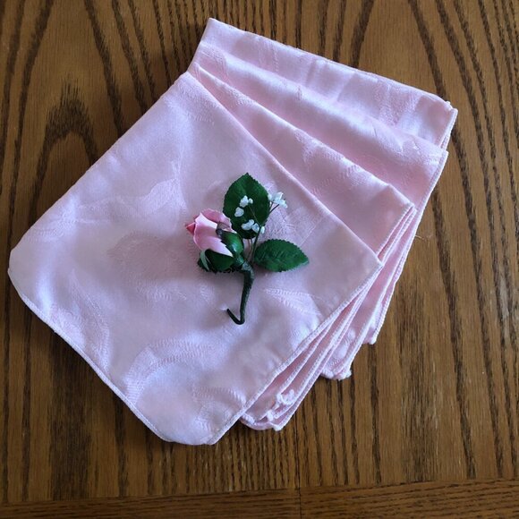 Vintage Other - Set of 4 Pink Damask Floral Napkins Square 17"x17" Spring Wedding Party Decor